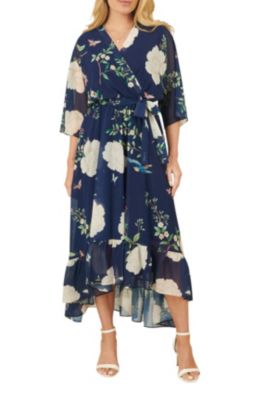 Women's Bird And Floral Print Midi Wrap Dress