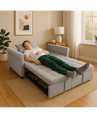 2-Seater Velvet Loveseat Sleeper Sofa Bed, Pull-Out Convertible Couch with Scroll Arms & Adjustable Backrest for Small Spaces