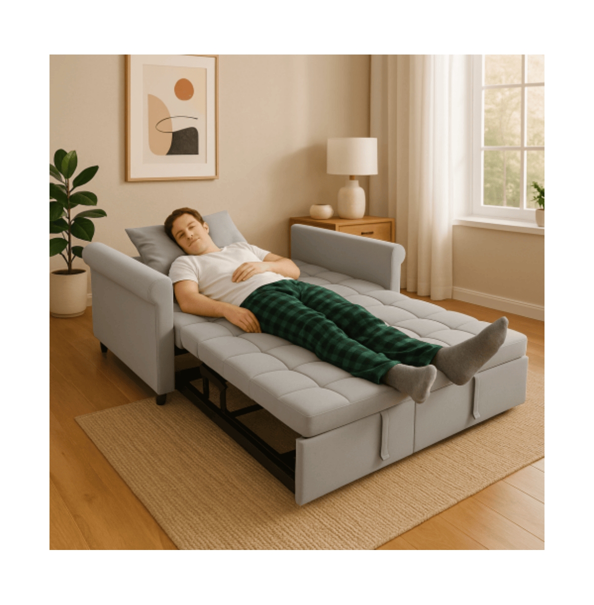 Maison Boucle 2-Seater Velvet Loveseat Sleeper Sofa Bed, Pull-Out Convertible Couch with Scroll Arms & Adjustable Backrest for Small Spaces