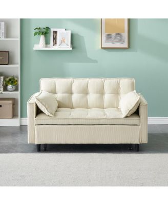 Corduroy Loveseat Sofa Bed with Adjustable Backrest, Pull-Out Tufted Sleeper Couch for Small Spaces, Dorms, Apartments-Maison Boucle