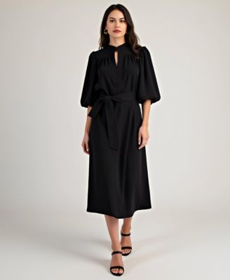 Women's Belted Puff Sleeve Midi Dress