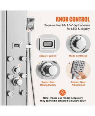 Shower Panel System, Stainless Steel Wall-Mounted Shower Set 5 Shower Modes, 8 Massage Jets, 3-Setting Handheld Shower Head