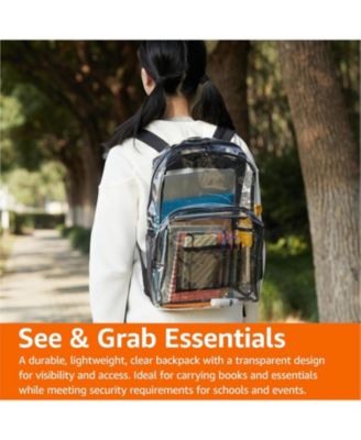 Basics Transparent School Backpack, With Water-Resistant PVC Plastic Material and Ruggedly Reinforced Shoulder Straps, Clear