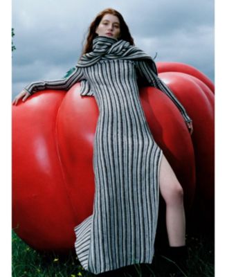 Women's Juniper Backless Striped Wool Maxi Dress