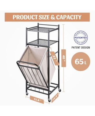 Tilt-Out Laundry Hamper 65 L, Shelf & Removable Liner, Cabinet Style, Black