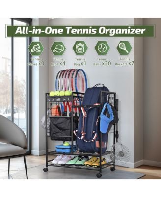 27.2" x 15.6" x 36" Tennis Rack Organizer: All-in-One Storage for Bags, Balls, Rackets & Gear