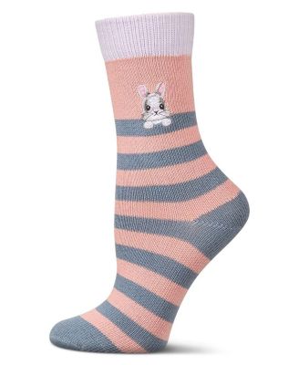 Women's "Just Hanging" Striped Embroidered Cotton Rich Novelty Crew Socks