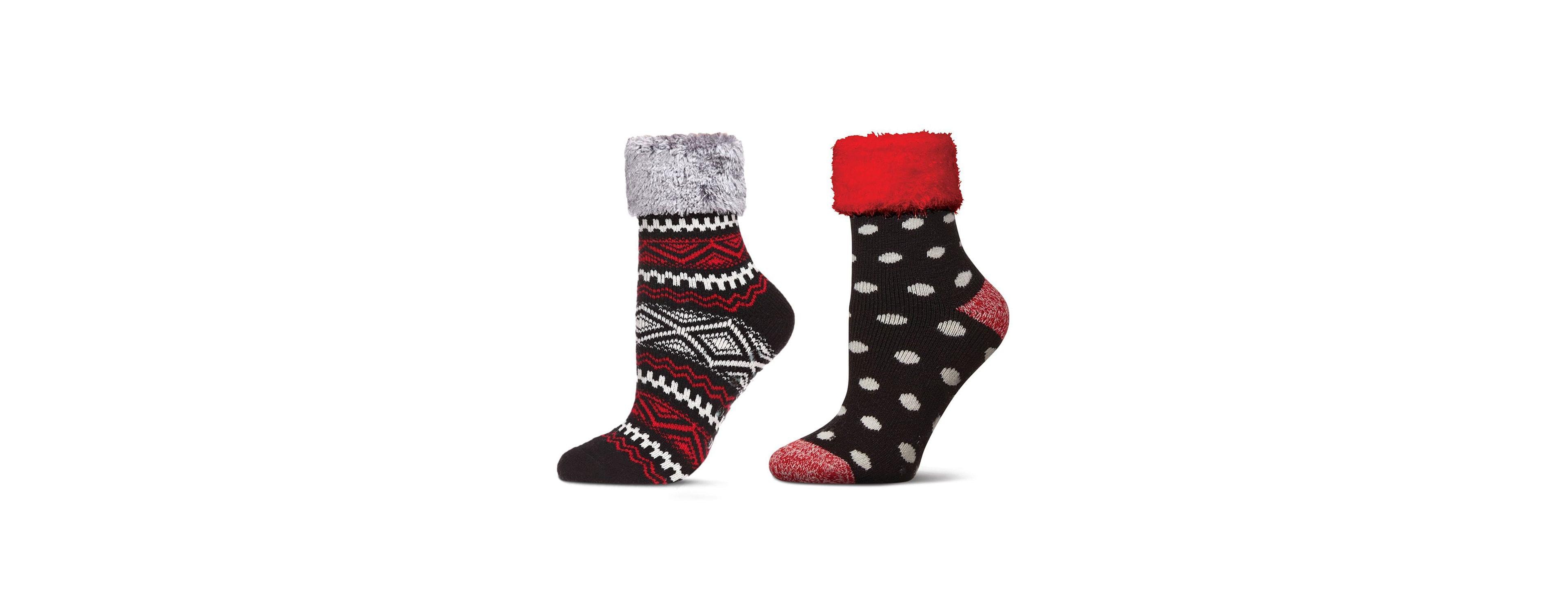 MeMoi Women's 2 Pair Pack Plush Non-Skid Cabin Crew Socks