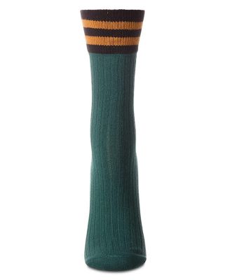 Women's Ribbed Cotton Rich Striped Cuff Crew Sock