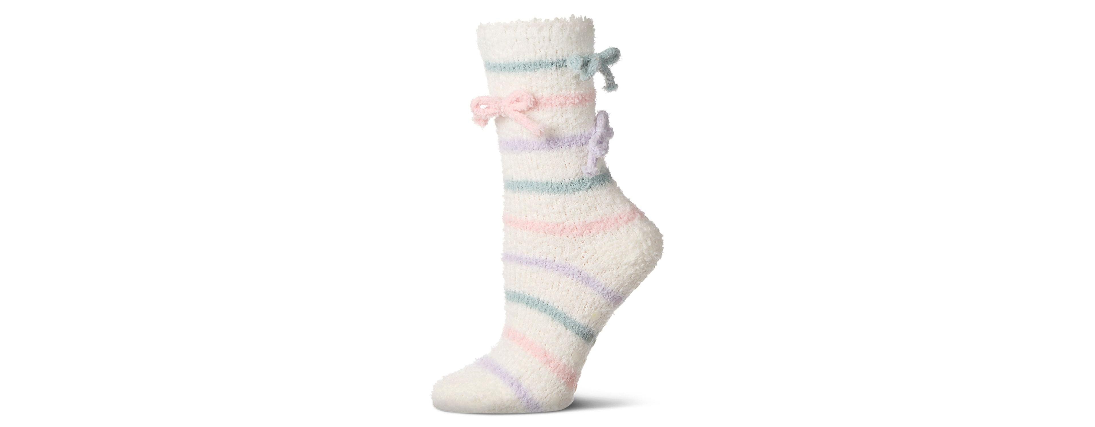 MeMoi Women's Triple Bow Extra-Plush Non-Skid Cozy Crew Sock