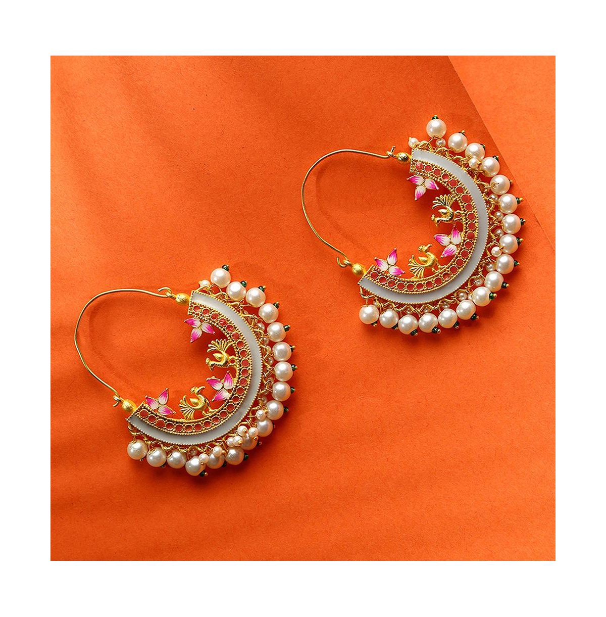 Sohi Women's Gold-plated Stone Hoop Earrings In Gold