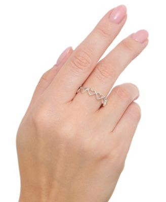 Open Heart Eternity Ring in Rhodium Plated Sterling Silver, Size 7