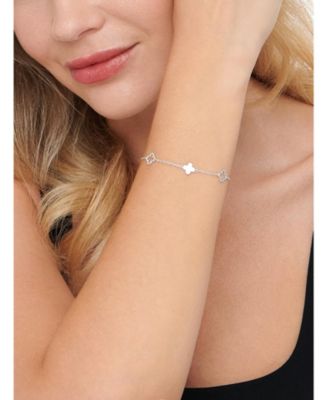 Clover Chain Bracelet in Rhodium Plated Sterling Silver, Adj 6.5/7.0/7.5 inch