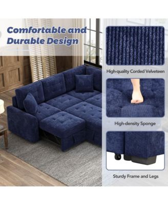 82.6'' L-Shaped Pull Out Sleeper Sofa with USB Ports, Power Outlets & Wheels, Modular Sectional Sofa Bed for Living Room