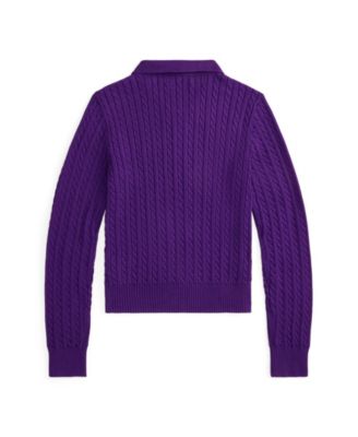 Girls' 7-16 Mini-Cable Polo Sweater