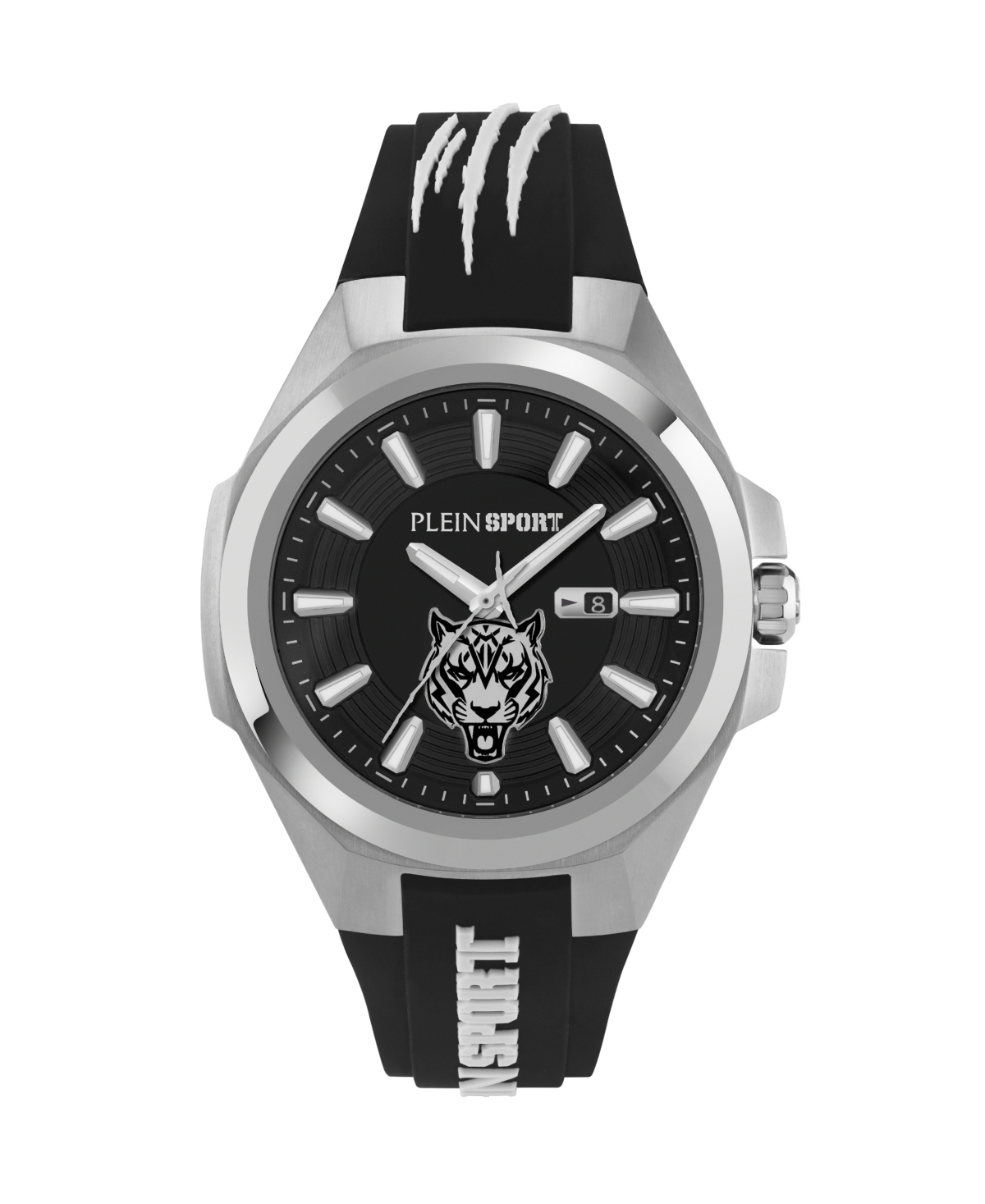 Plein Sport Mens Tigermaster 3 Hand Date Quartz Black Silicone Strap 47mm