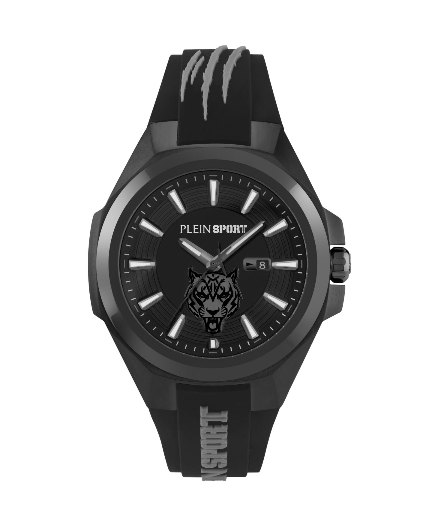 Мужские часы Plein Sport Tigermaster 3 Hand Date Quartz Black Silicone Strap Watch, 47mm — фото 1