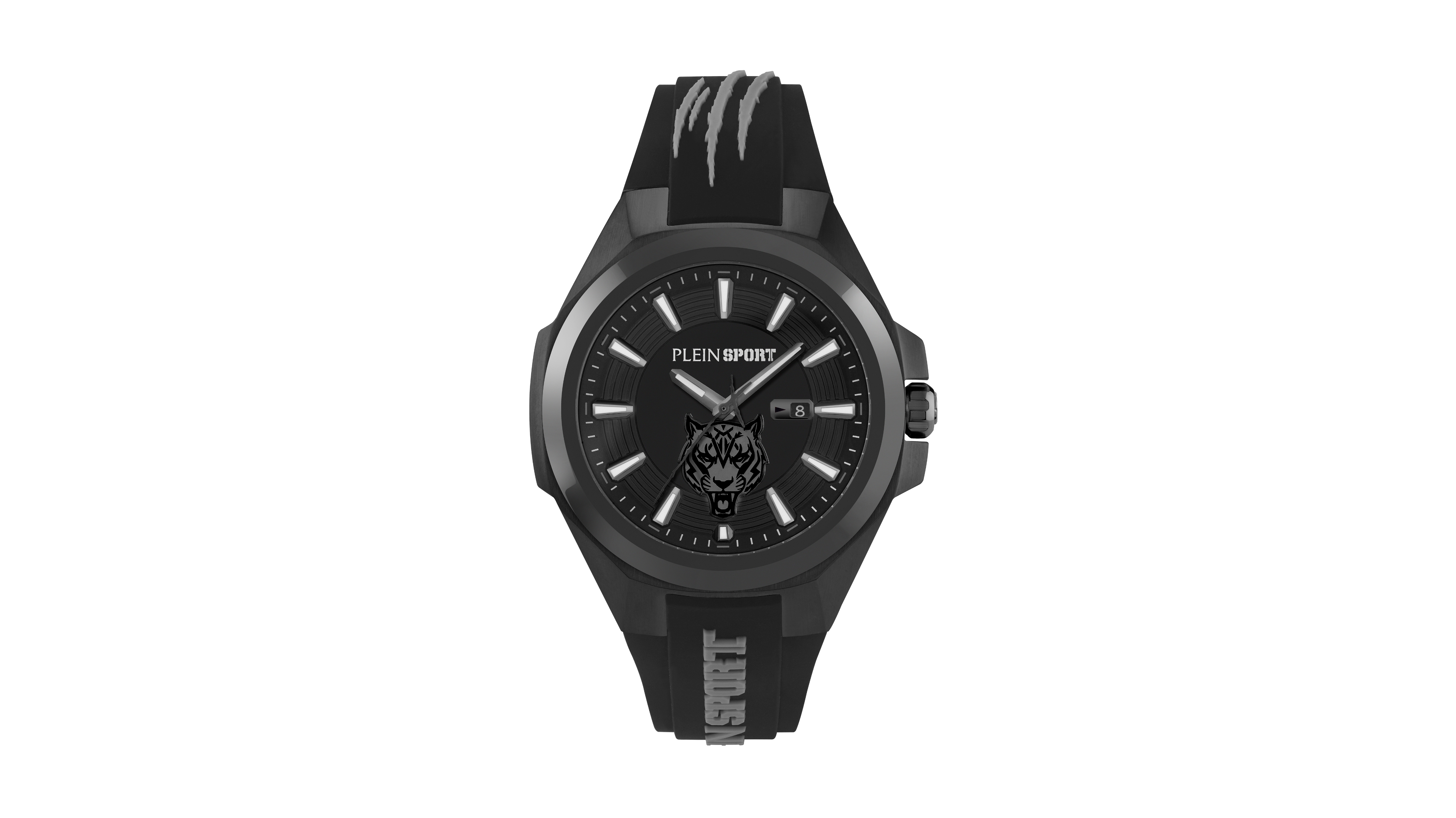 Plein Sport Mens Tigermaster 3 Hand Date Quartz Black Silicone Strap 47mm