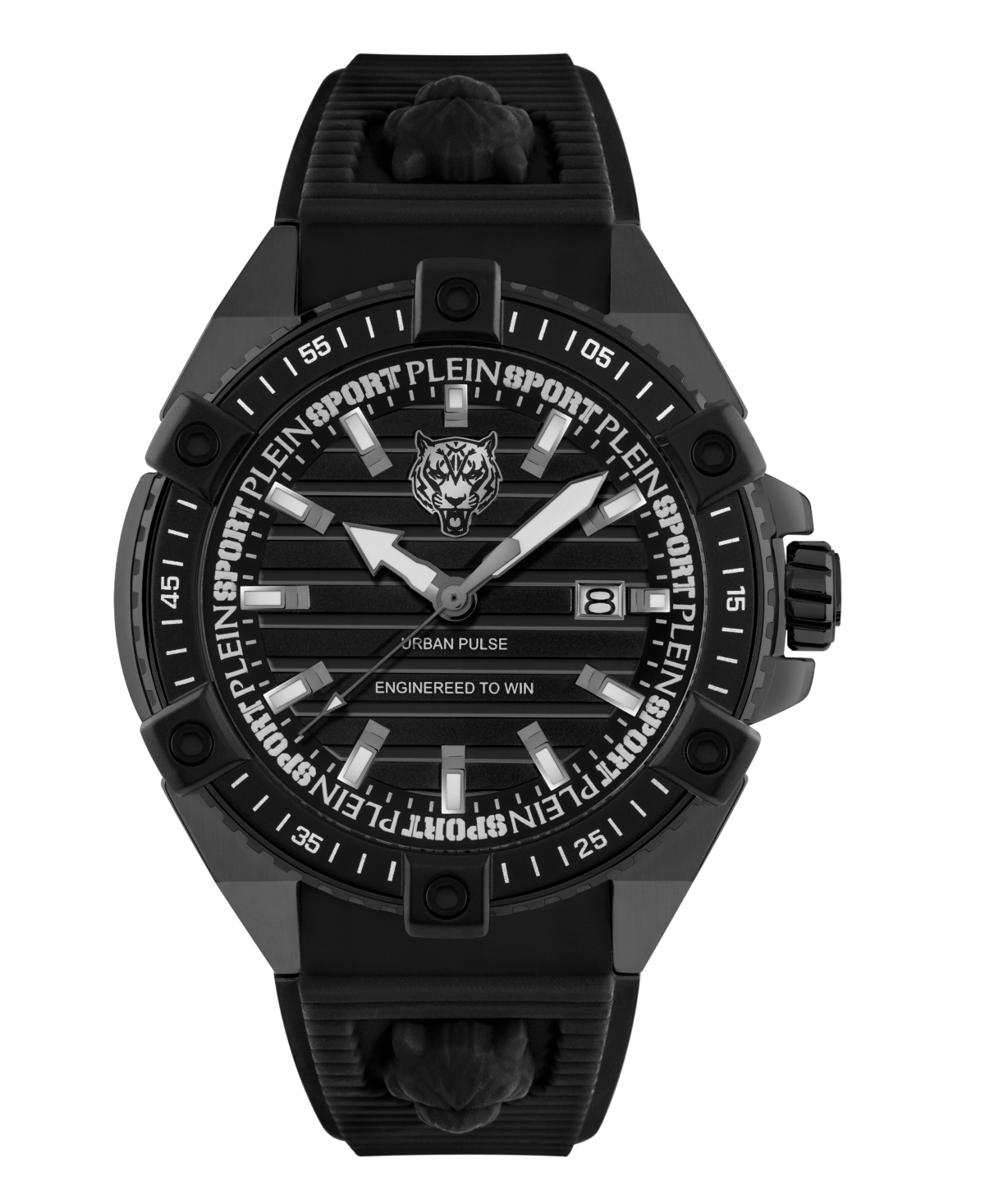 Plein Sport Mens Urban Pulse 3 Hand Date Quartz Silicone Strap 47MM