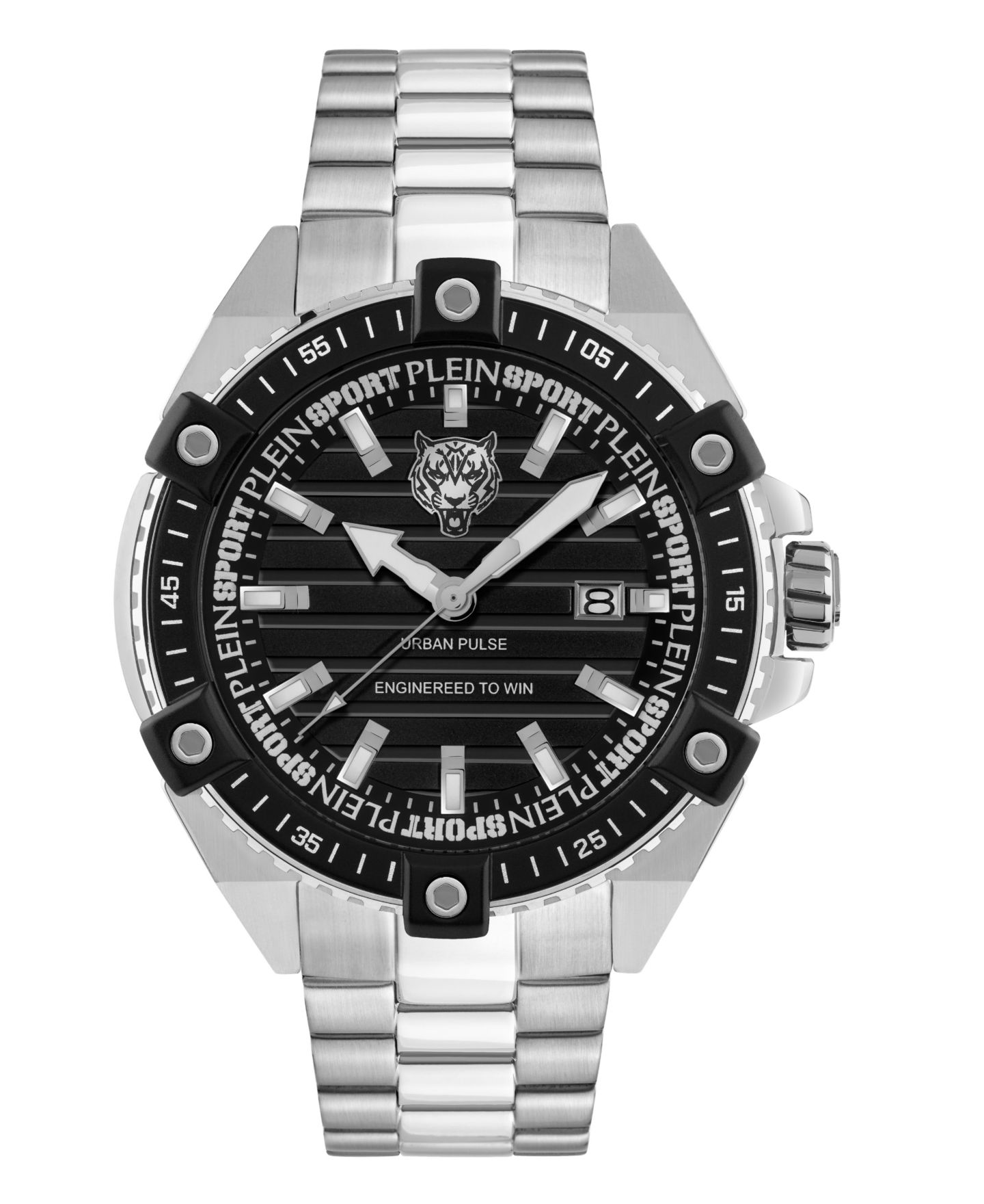 Мужские часы Plein Sport Urban Pulse 3 Hand Date Quartz Stainless Steel Bracelet Watch, 47mm — фото 1