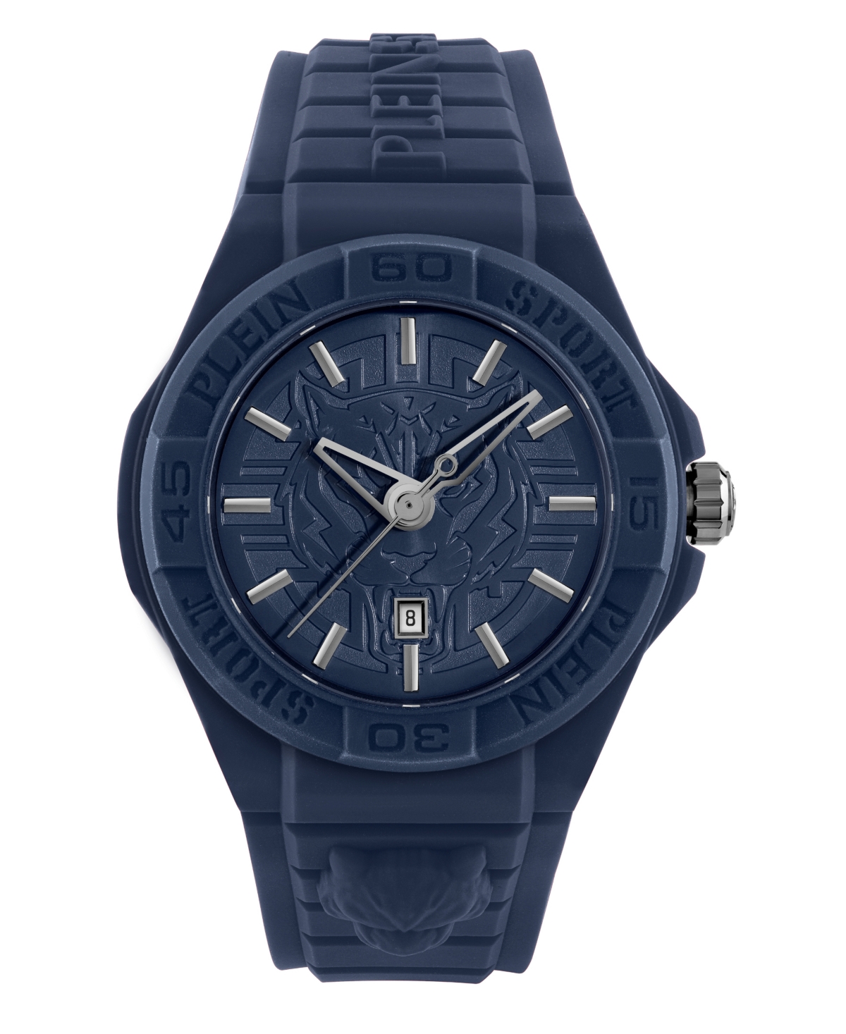 Plein Sport Mens New Fearless 3 Hand Date Quartz Blue Silicone Strap 46MM