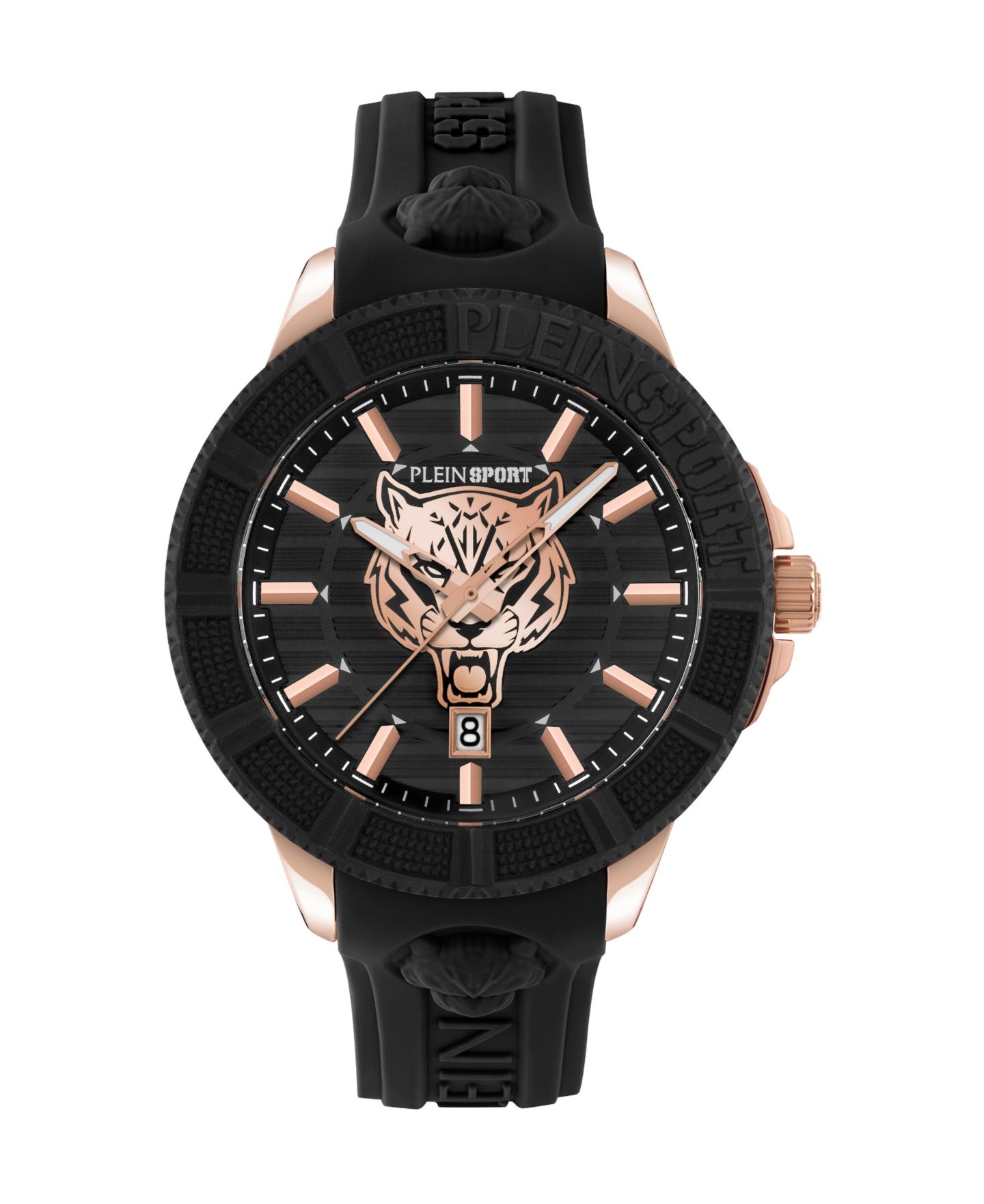 Мужские часы Plein Sport City Rush 3 Hand Date Quartz Black Silicone Strap Watch, 45mm — фото 1