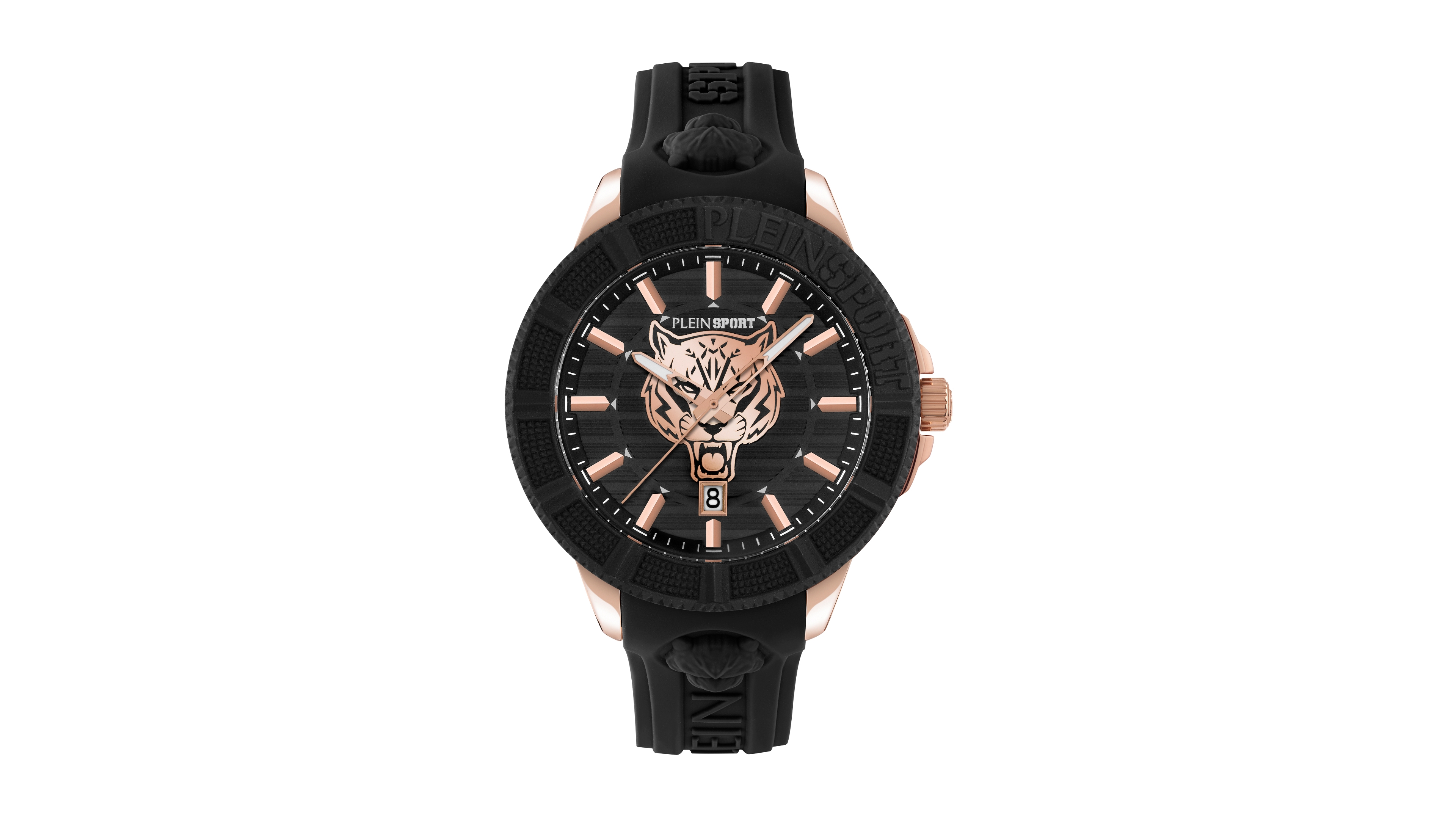 Plein Sport Mens City Rush 3 Hand Date Quartz Black Silicone Strap 45MM