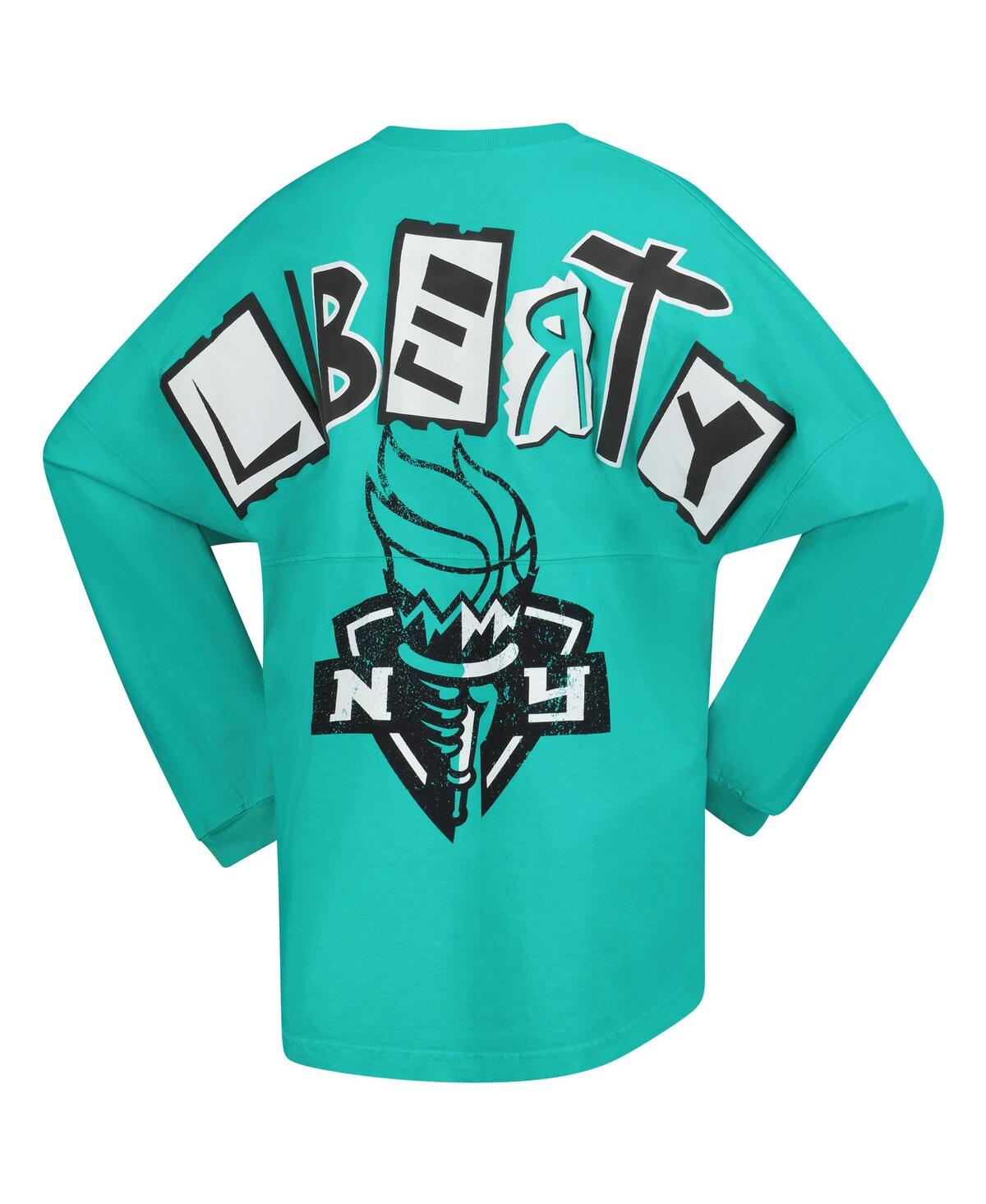 Spirit Jersey Women's Mint New York Liberty Patches Oversized Long Sleeve T-shirt In Animal Print