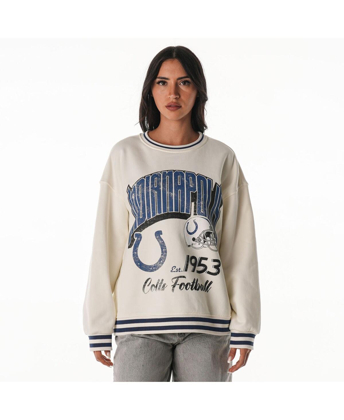 The Wild Collective Women's Cream Indianapolis Colts Oversized Vintage French Terry Sweatshirt In Neutral