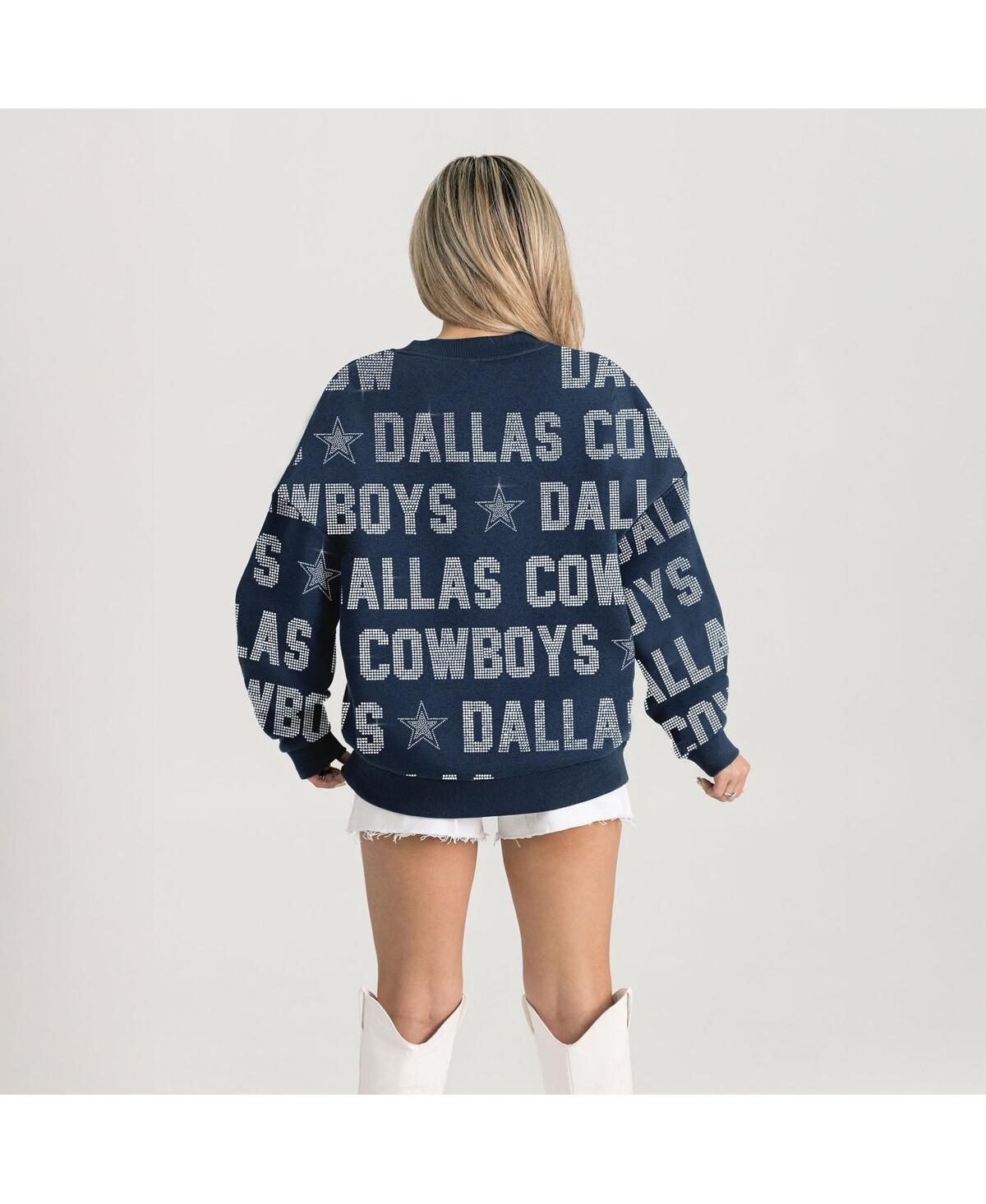 Gameday Couture Women's Navy Dallas Cowboys Relaxed Drop Shoulder Hype Era Rhinestone Text Sweatshirt In Blue