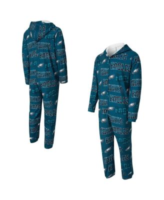Concepts Sport - Men's Midnight Green Philadelphia Eagles Shuffle All-Over-Print Microfleece Full-Zip Union Suit