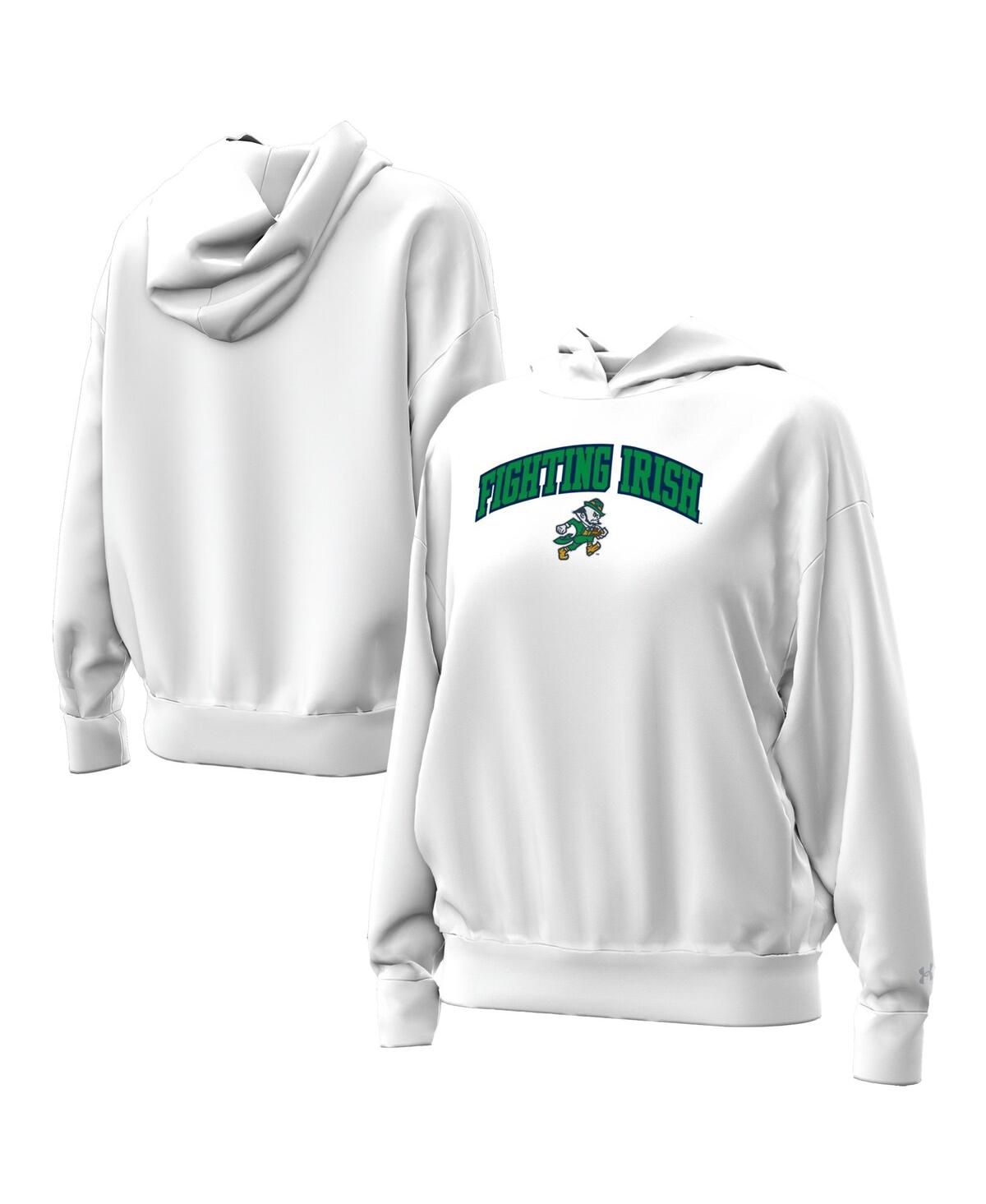 Under Armour Women's White Notre Dame Fighting Irish Leprechaun Icon Fleece Pullover Hoodie In White