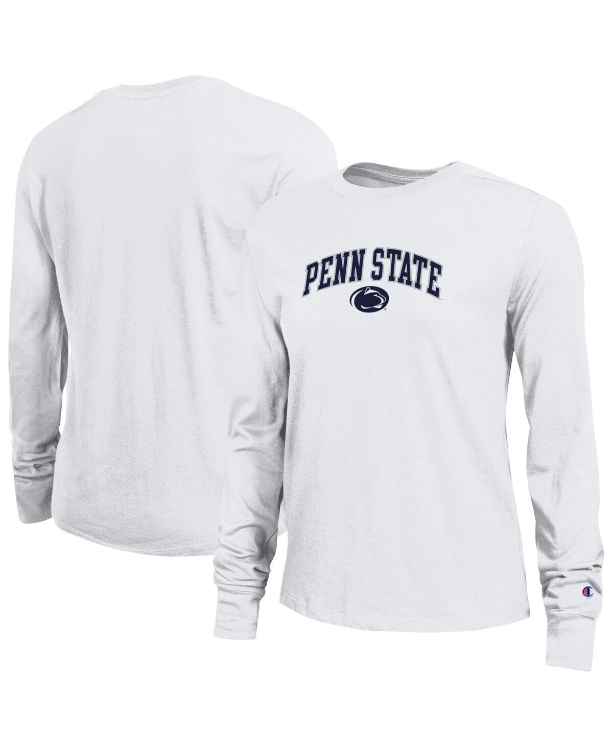 Champion Women's White Penn State Nittany Lions Arch Over Logo Long Sleeve T-shirt In Animal Print