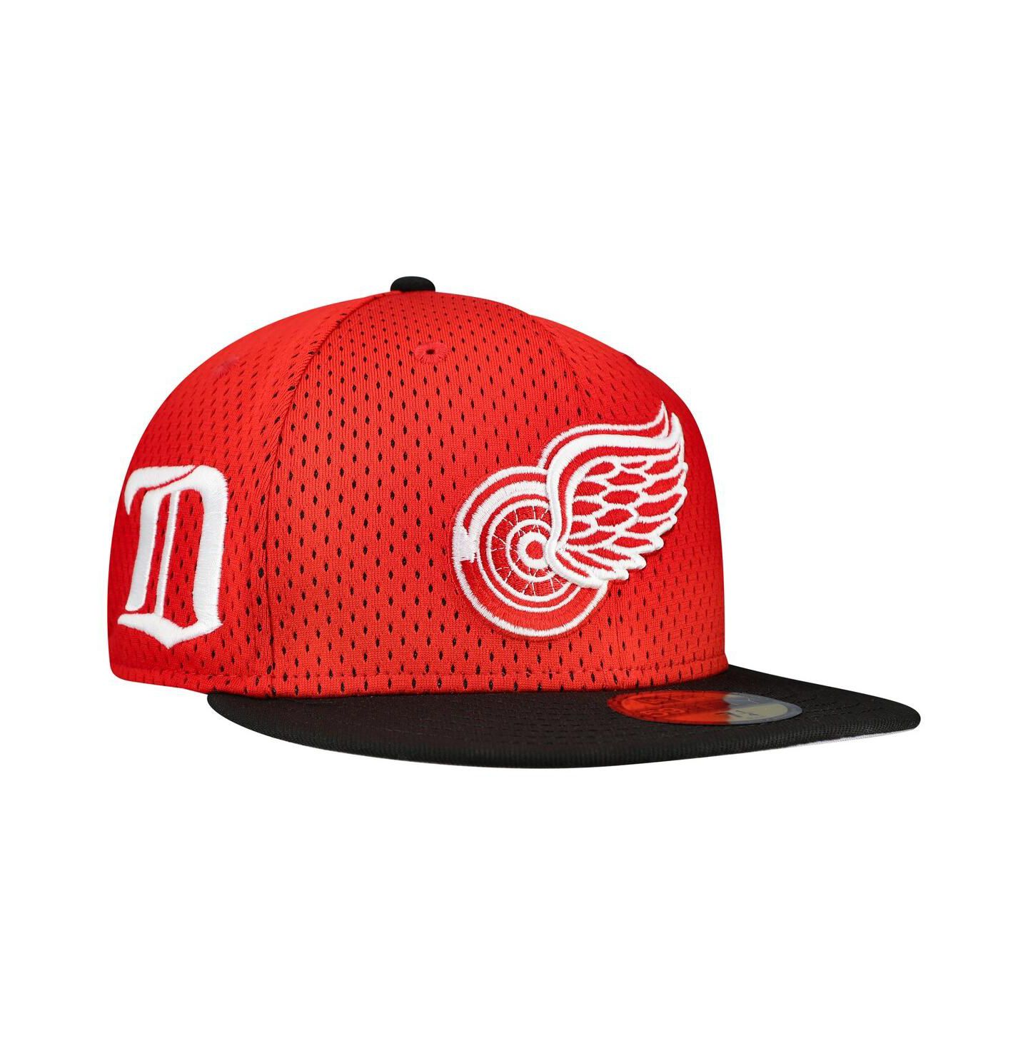 Мужская кепка New Era Red/Black Detroit Red Wings Mesh Crown Two-Tone 59FIFTY Fitted Hat — фото 1