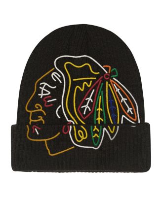 Mitchell & Ness - Big Boys and Girls Black Chicago Blackhawks Neon Line Lights Cuffed Knit Hat