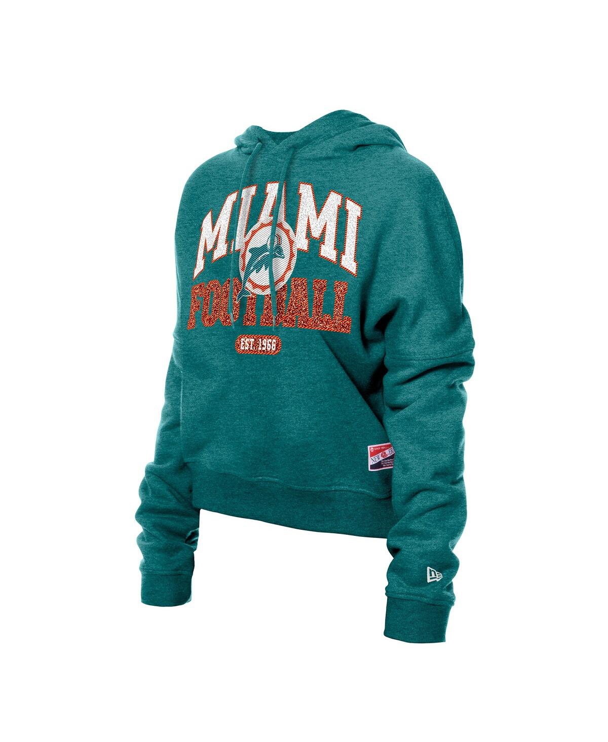 New Era Women's Aqua Miami Dolphins Throwback Boxy Hoodie Sweatshirt In Blue