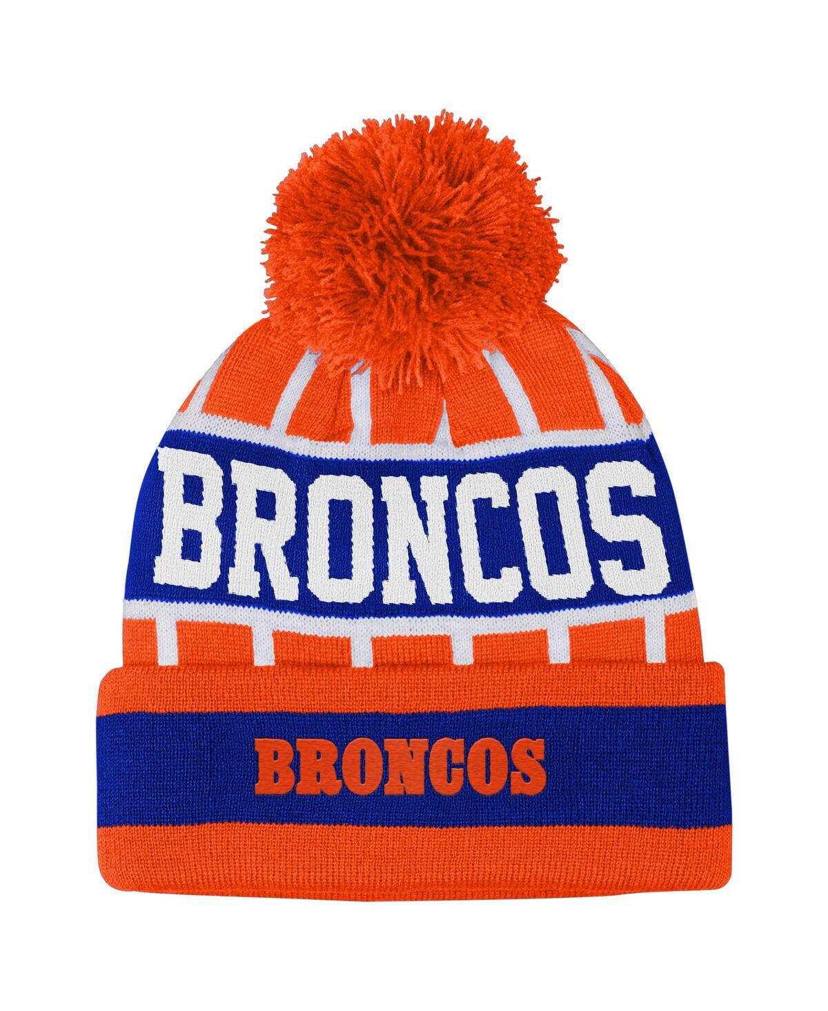 Outerstuff Big Boys And Girls Orange Denver Broncos Go Fast Cuffed With Pom Knit Hat In Multi