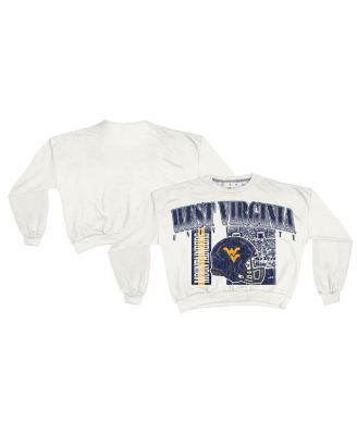 Pressbox - Women's White West Virginia Mountaineers Oversized Janice Retro Waist-Length Sweatshirt