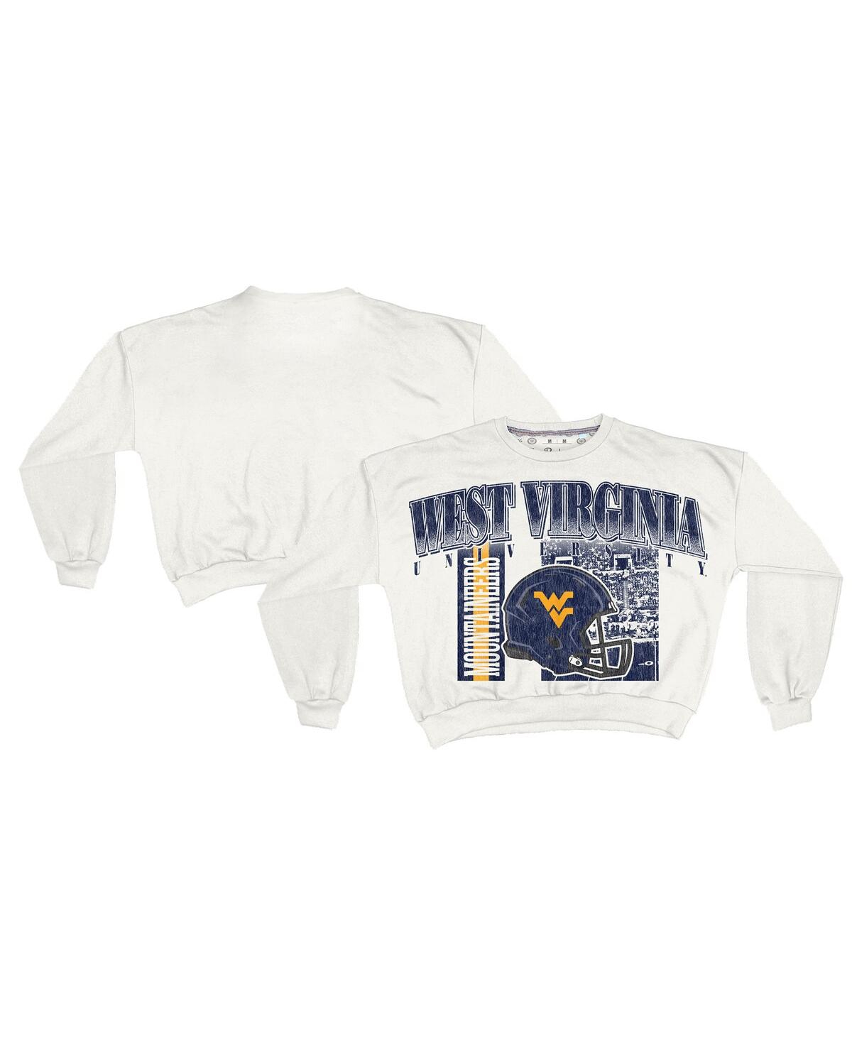 Pressbox Women's White West Virginia Mountaineers Oversized Janice Retro Waist-length Sweatshirt In Multi