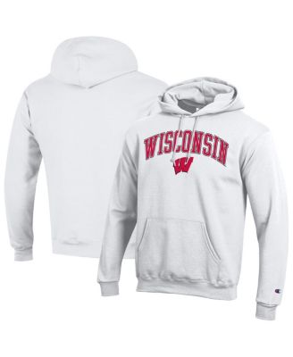 Champion - Men's White Wisconsin Badgers Arched Logo Fleece Pullover Hoodie