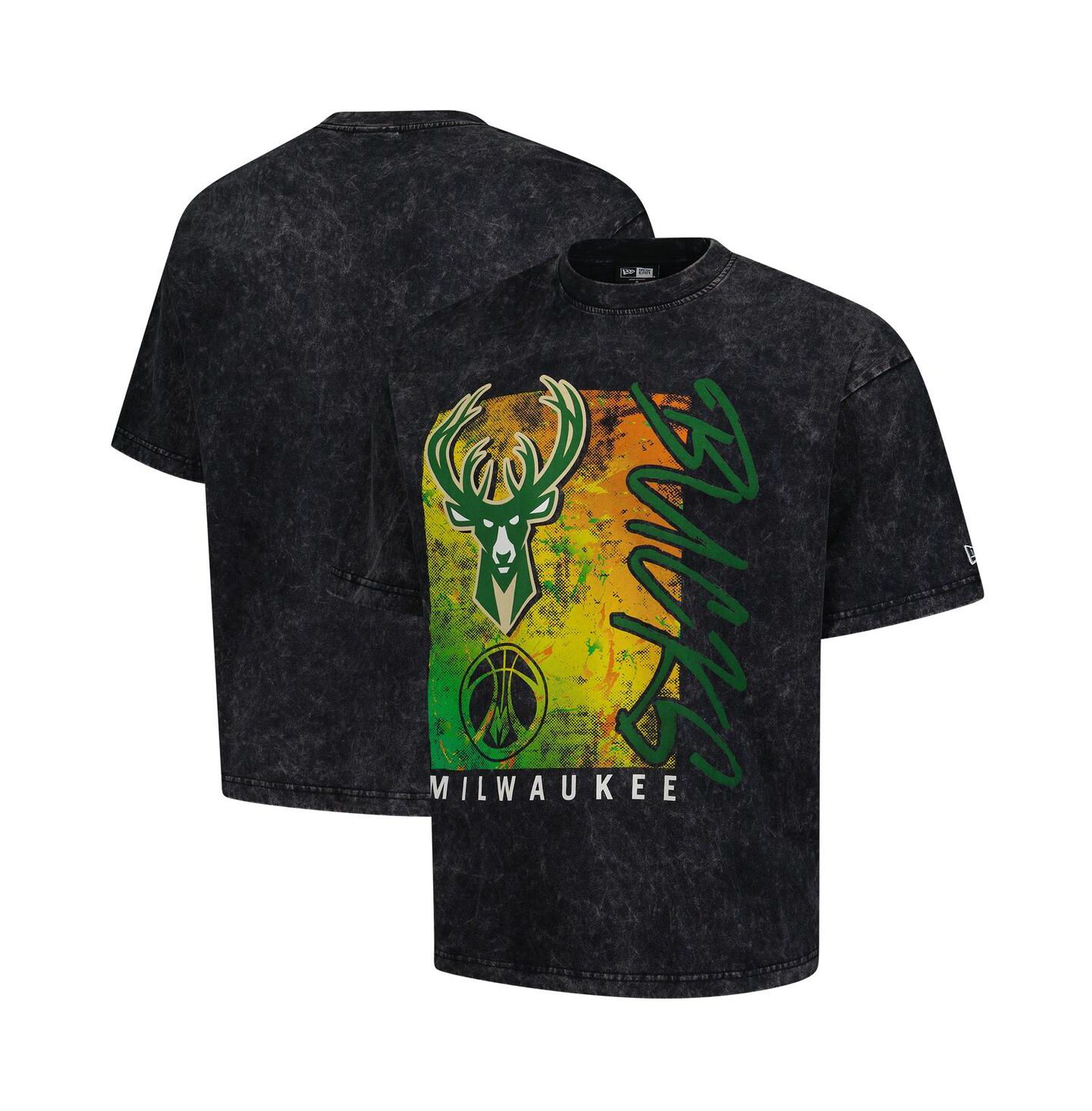 Мужская футболка New Era Black Milwaukee Bucks Sport Classics Enzyme Washed — фото 1