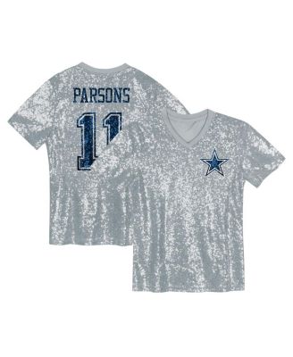Outerstuff - Big Girls Micah Parsons Silver Dallas Cowboys Sequin V-Neck Fashion Jersey