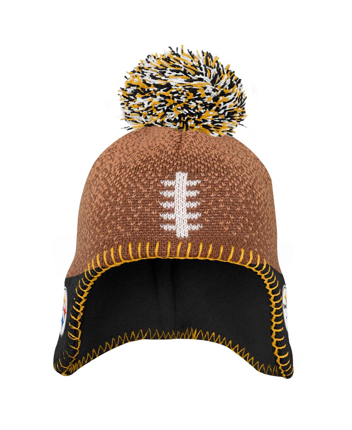 Outerstuff Baby Boys And Girls Brown Pittsburgh Steelers Football Head Knit With Pom Hat In Burgundy