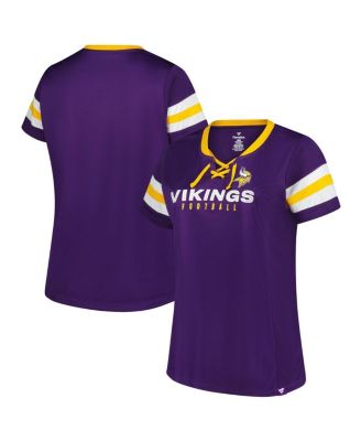Fanatics - Women's Purple Minnesota Vikings Plus Size Rhinestone Redzone Athena Lace-Up Notch Neck T-Shirt
