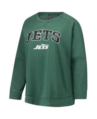 Women's Heather Green New York Jets Plus Size Acid Wash Raglan Sweatshirt