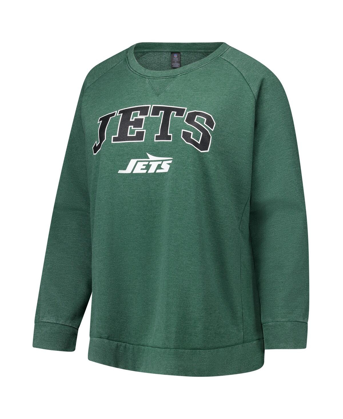 Profile Women's Heather Green New York Jets Plus Size Acid Wash Raglan Sweatshirt In Green