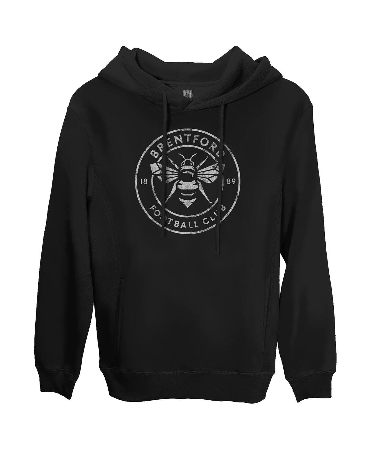 1863fc Men's Black Brentford Fc Mono Badge Fleece Pullover Hoodie Sweatshirt In Black