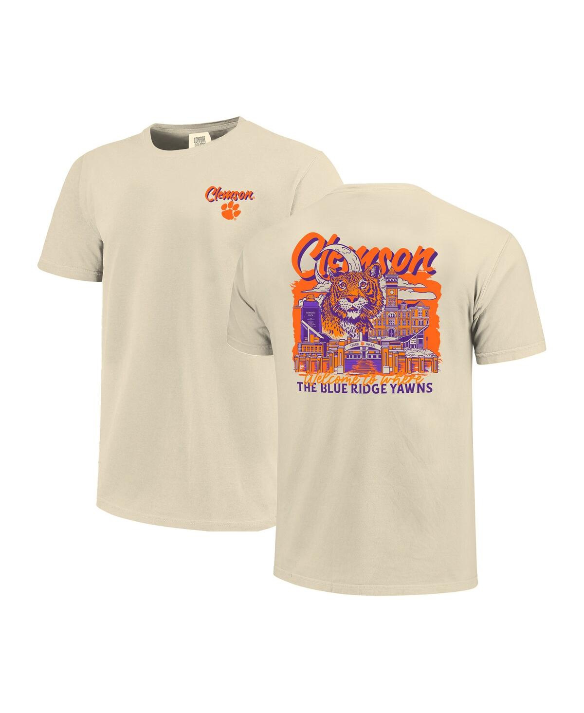 Image One Men's Natural Clemson Tigers Comfort Colors Hand-drawn Campus Stack T-shirt In Multi