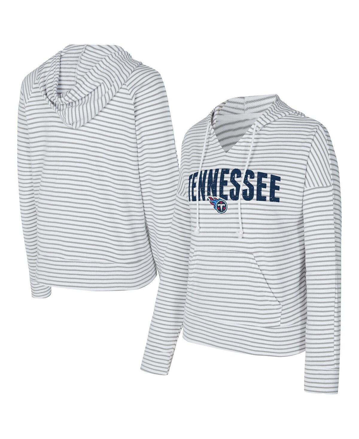 Concepts Sport Women's White/gray Tennessee Titans Liftoff Striped V-neck Hoodie In Multi