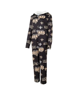 Women's Black New Orleans Saints Roadway Allover Print Microfleece Full-Zip Union Suit